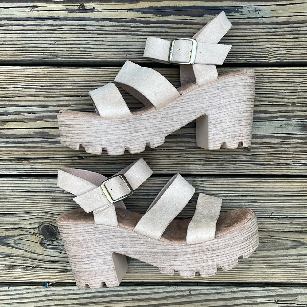 Nasty Gal Beige Strappy Platform Sandals